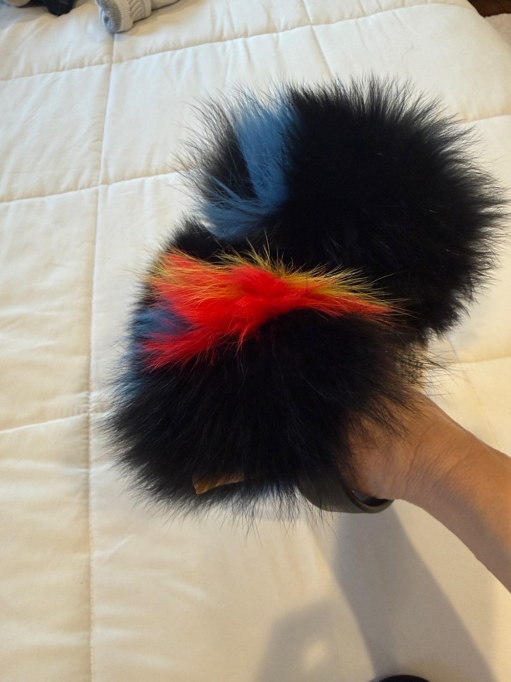 Eugenia Kim Black Faux Fur Earmuffs with Yellow and Red Accent - Picture 6 of 7